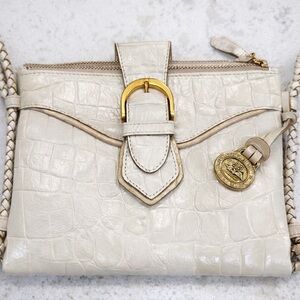 Brahmin Cream Crocodile-Embossed Crossbody Bag